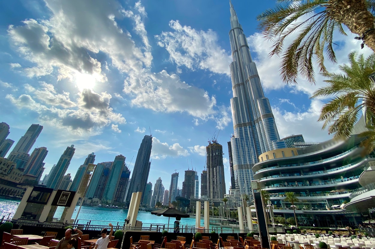 Dubai Marina coastline looking towards Burj Al Arab